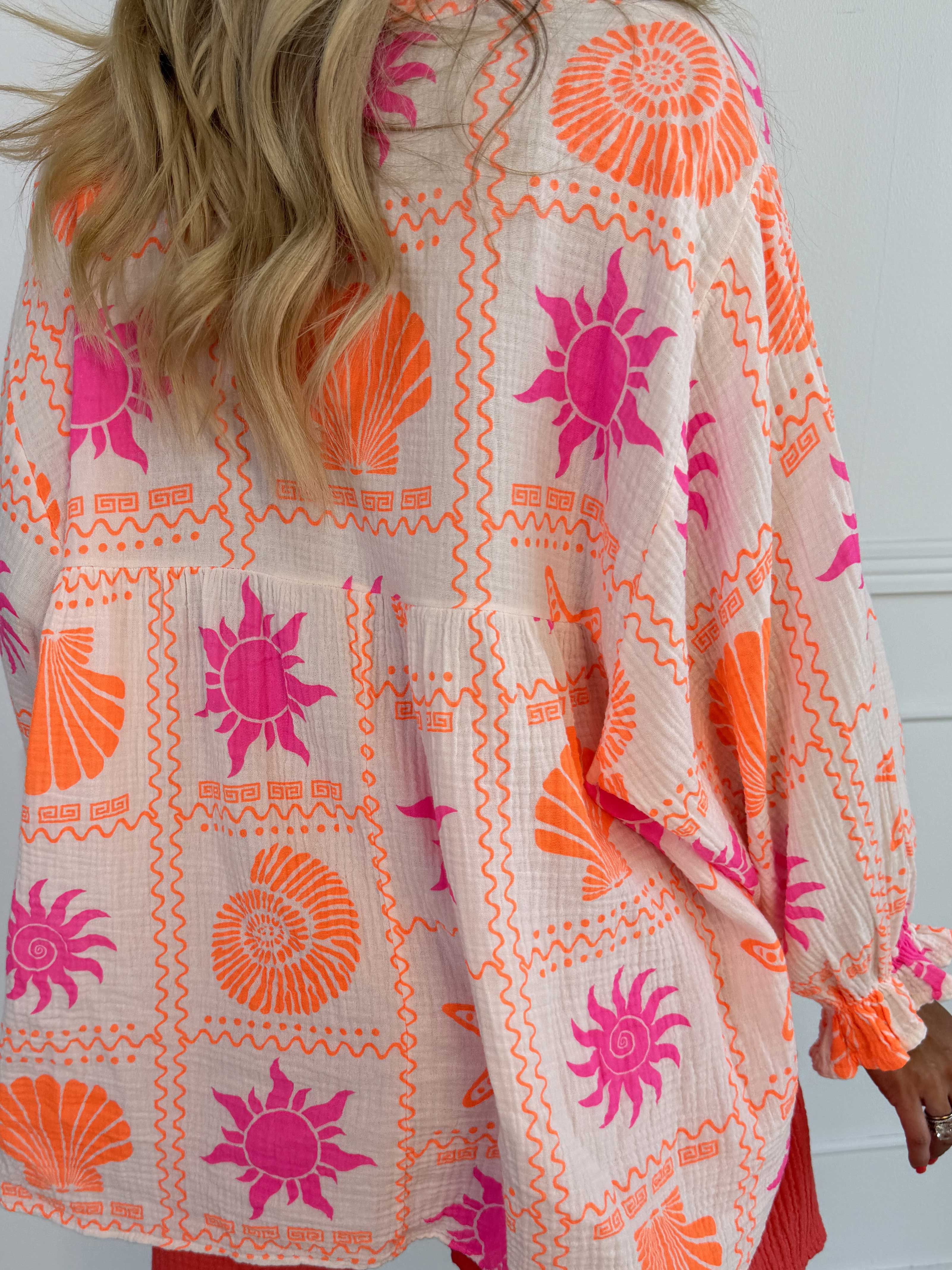 Diva - Mønstret tunikaskjorte i blødt bomuldsbæk-og-bølge-stof